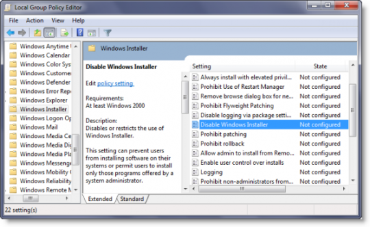 disable-windows-installer