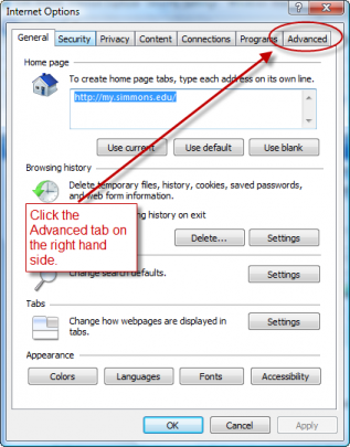 internet options - advanced tab 1